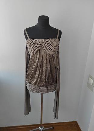 Дизайнерский удлиненный шелковый 100 % шелк топ с драпировкой и шлейфом 6 р от tonyconen