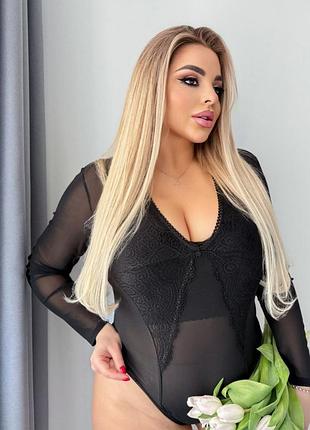 Боди с сеточкой и кружевом