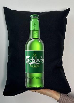 Подушка с принтом габардиновая карлсберг, черная 35х45 (578)
