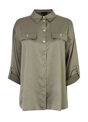 Рубашка атласная new lookнешний 12 цвет хаки с золотыми пуговицами, лацканы и завязки на рукавах.