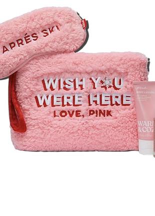 Подарунковий набір pink victoria's secret warm & cozy fleece & fragrance gift set