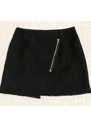 Eur 40-42 теплая юбка короткая черная на запах на молнии женская твид