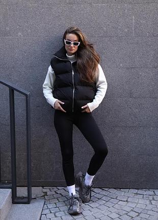 Теплый жилет на экопухую черный, женская жилетка безрукавка на осень, жилетка демисезонная на пуху, жилет без капюшона, dress