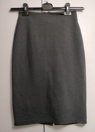 Серая юбка карандаш миди высокая посадка с подкладкой тепла базовая