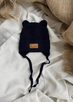 Черная шапочка для младенцев 38-40 гг | 1–3 мес |&nbsp;теплая вязка + хлопковый подклад | холодная осень, теплая зима