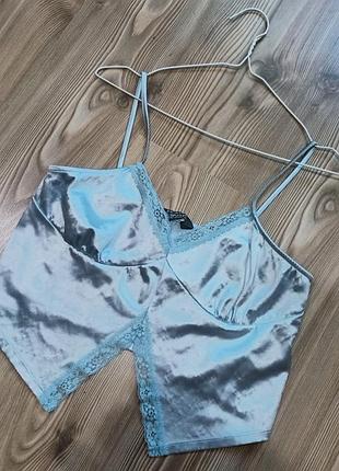 Топ под шелк голубой с сетевым