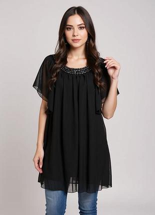 Черная блуза-туника с расшивкой полубусинами