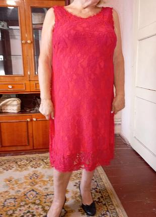 Платье красное гепюровое праздничное jbc sora бельгия