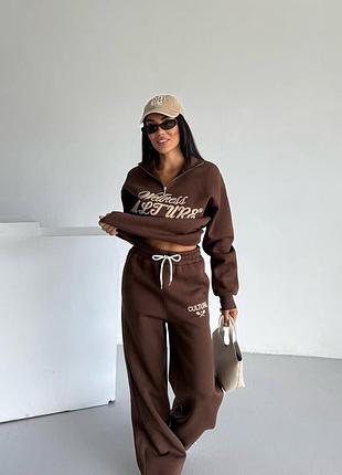 Крутой костюм двойка свитшот с качественным накатом на молнии и стильными брюками палаццо в размерах 42-46 и 48-52