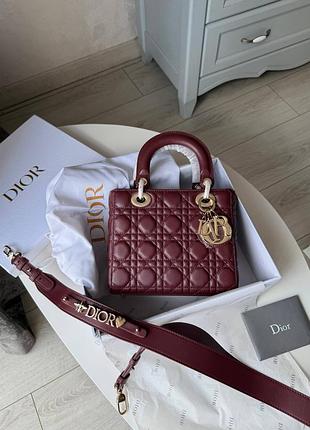 Сумка люкс якості із натуральної шкіри диор леди леди диор lady бордовая сумка