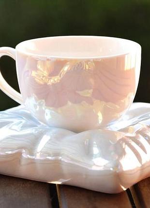 Чашка с блюдцем "бант", 150 мл (цвет подушки- синий перламутр)