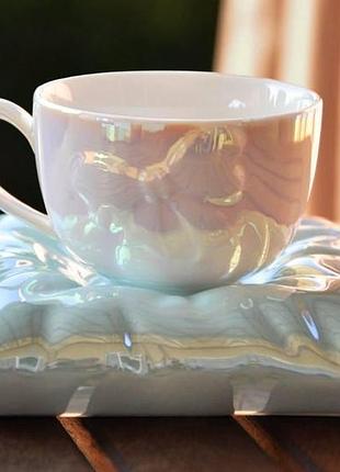 Чашка с блюдцем "бант", 150 мл (цвет подушки- бирюзовый перламутр)