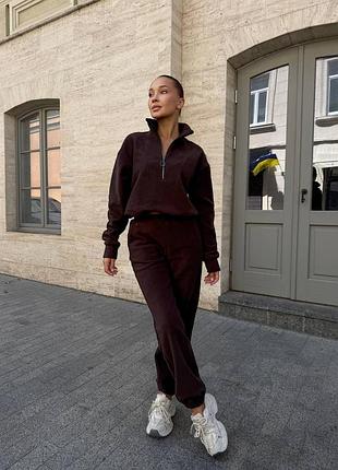 Флисовый теплый спортивный костюм без капюшона