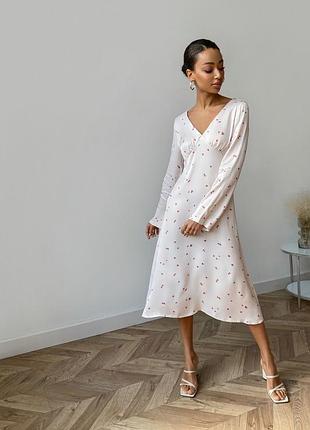 Жiночa сукня міді кремова mini roses