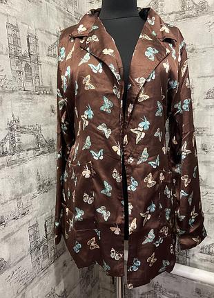 Коричневий шоколадний піджак атлас в метеликах з поясом