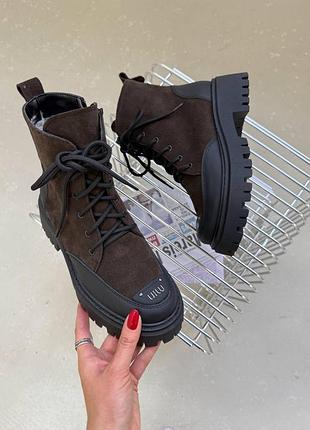 Ботинки женские замшевые зимниее шоколадные