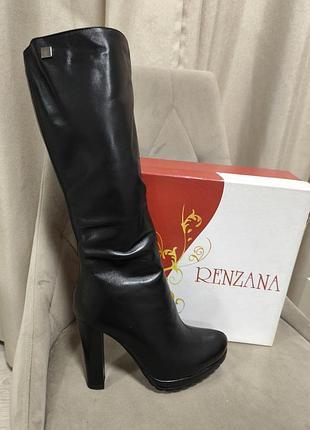 Чоботи сапоги кожа хутро шкіра каблук renzana  зима зимові чобітки сапожки (103)