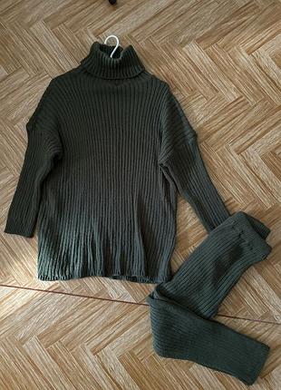 Женский вязанный костюм (удлинённый свитер +лосины ) италия