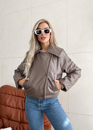 Распродажа 🏷 демисезонная утепленная кожаная куртка косуха с карманами укороченная