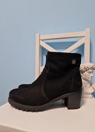 Ботинки женские кожаные португалия luftpolster черные на каблуке