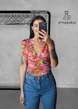 Шикарное боди с цветами zara m 46