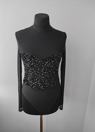 Блузка гольф боди комбидрес в пайетки с имитацией корсета s р от shein