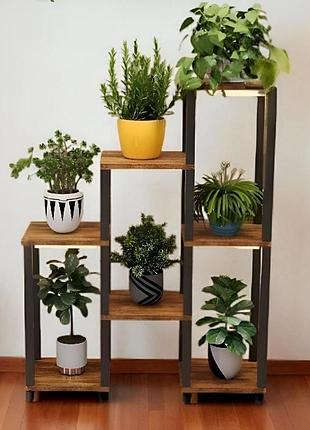 Стійка-полиця для квітів із дерева та металу, багатоярусна (cvt-8)