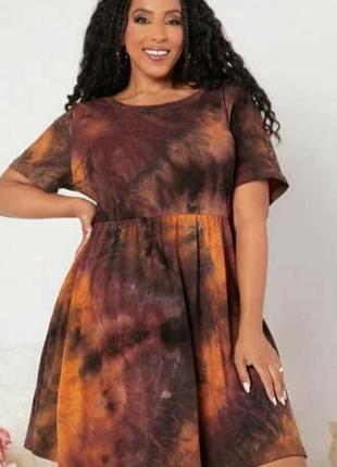 Платье shein xl с коротким рукавом трендовое свободное коричневое с абстрактным принтом