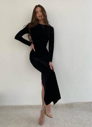 Эффектное велюровое женское платье миди 🔥