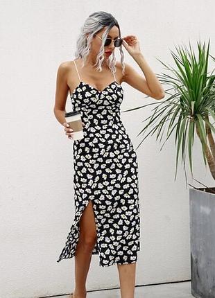 Жіноча довгий літній сарафан з квітковим принтом і розрізом