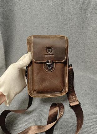 Bull captain чоловіча маленька сумочка для телефону та документів шкіряна коричнева баосетка через плече чи на пояс поясна