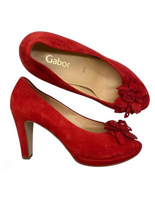 Красные замшевые туфли босоножки с цветком-бантом gabor 37