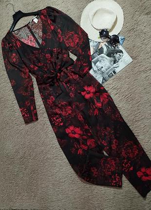 Шикарный брючный цветочный комбинезон с поясом/комбез/ромпер