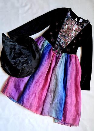 Ведьма halloween королева пауков карнавальное платье с колпаком хэллоуин на 9-10 лет