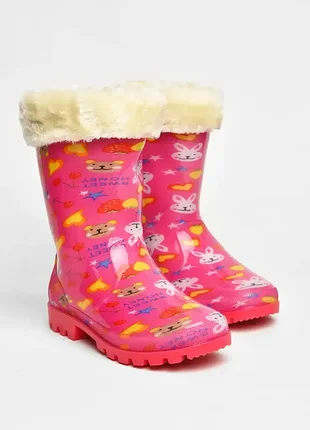 Гумові утеплені чоботи / на хутрі з принтом