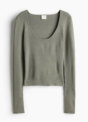 Джемпер в рубчик хаки длинный рукав h&amp;m