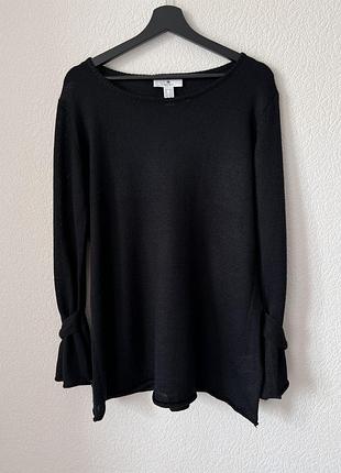 Чорний тонкий вʼзаний подовжений светр з шерстю та з завʼязками на рукавах rick cardona