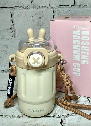 Термостакан с трубочкой зайчик термочашка для кофе 14х7х6,5 см 300 мл бежевый