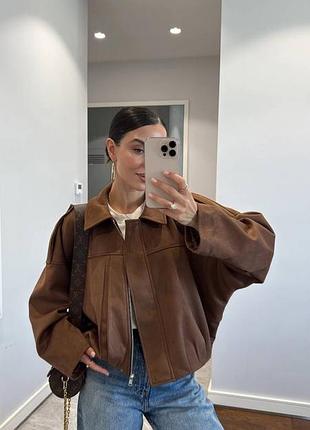 Замшевий жіночий бомбер з підкладкою шоколад шоколадний