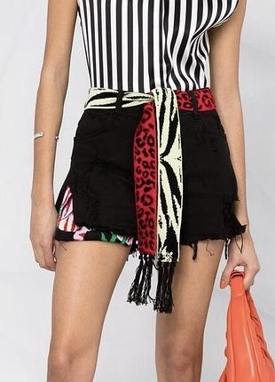 Laneus черные шорты необычные джинсовые с вязаными деталями этно бохо мини короткие рваные декор высокая посадка шортики италия