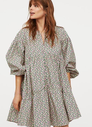 Объемное платье хлопок цветочный принт от h&amp;m