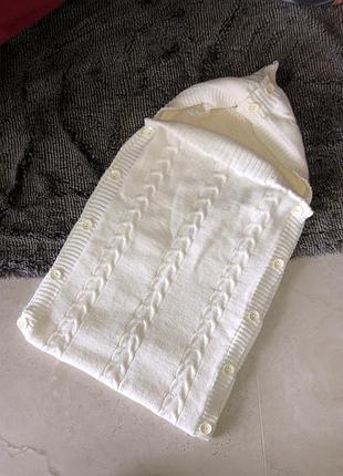 Хутряний в’язаний конверт мішок на виписку меховый вязаный мешок на выписку в коляску