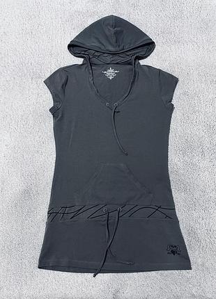 Жіноча трикотажна подовжена футболка з капюшоном billcee