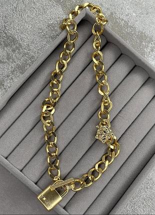 Масивна підвіска кольє замок на крупному ланцюгу