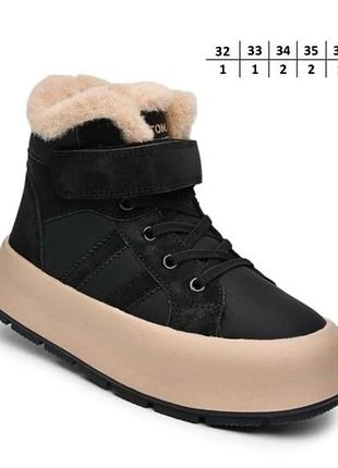 Зимние теплые ботинки для девочки черные