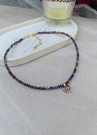 Фіолетове кольє з підвіскою сердечко