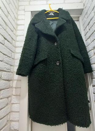Пальто кокон глубокий зелений