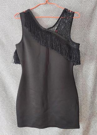 Платье-мини женское с бахромой черного цвета