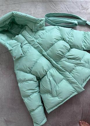 Жіночий теплий якісний зимовий пуфер пуховик куртка курточка м'ятна
