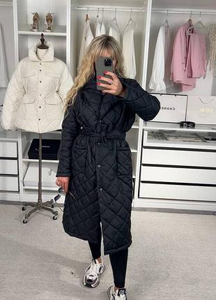 Пальто женское демисезонное плащевка стеганая черный 42-52 гг
